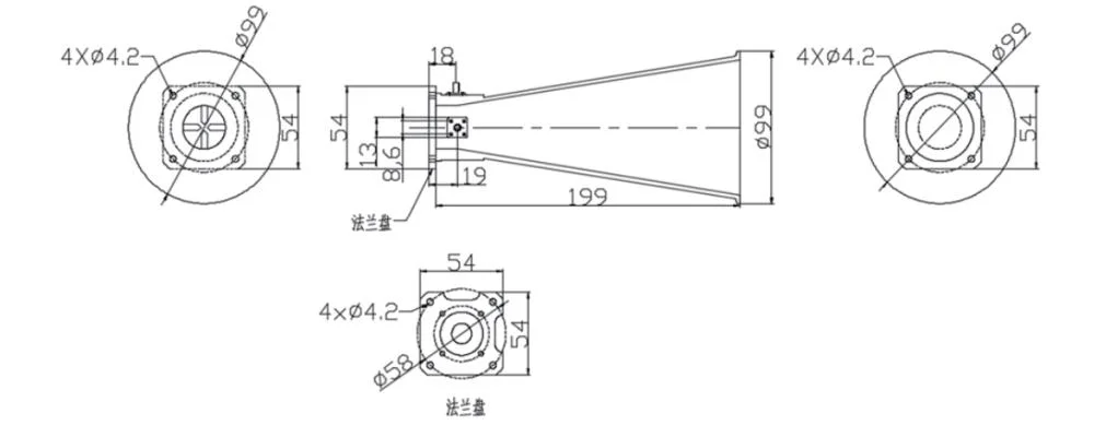 Cone Horn 6GHz~18GHz Dual Linear Polarization Antenna RF Components for Radar Systems